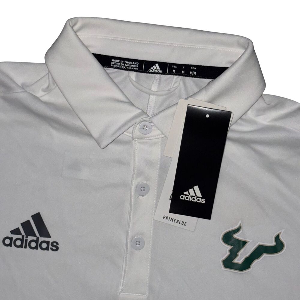 USF South Florida Bulls Polo Shirt Mens M White Short Sleeve Adidas NCAA New
